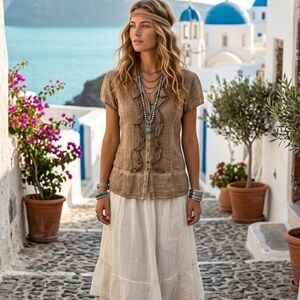 Elisa Cavaletti Cotton Blend Button Down Shirt Size XL